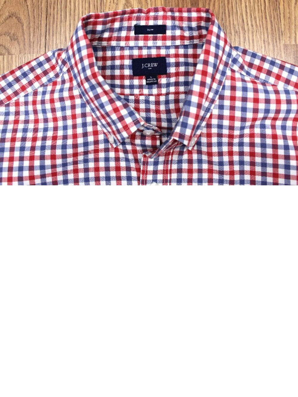 J.CREW SLIM FIT SHIRT 100% COTTON BLUE & RED GINGHAM PLAID Sz LARGE, L
